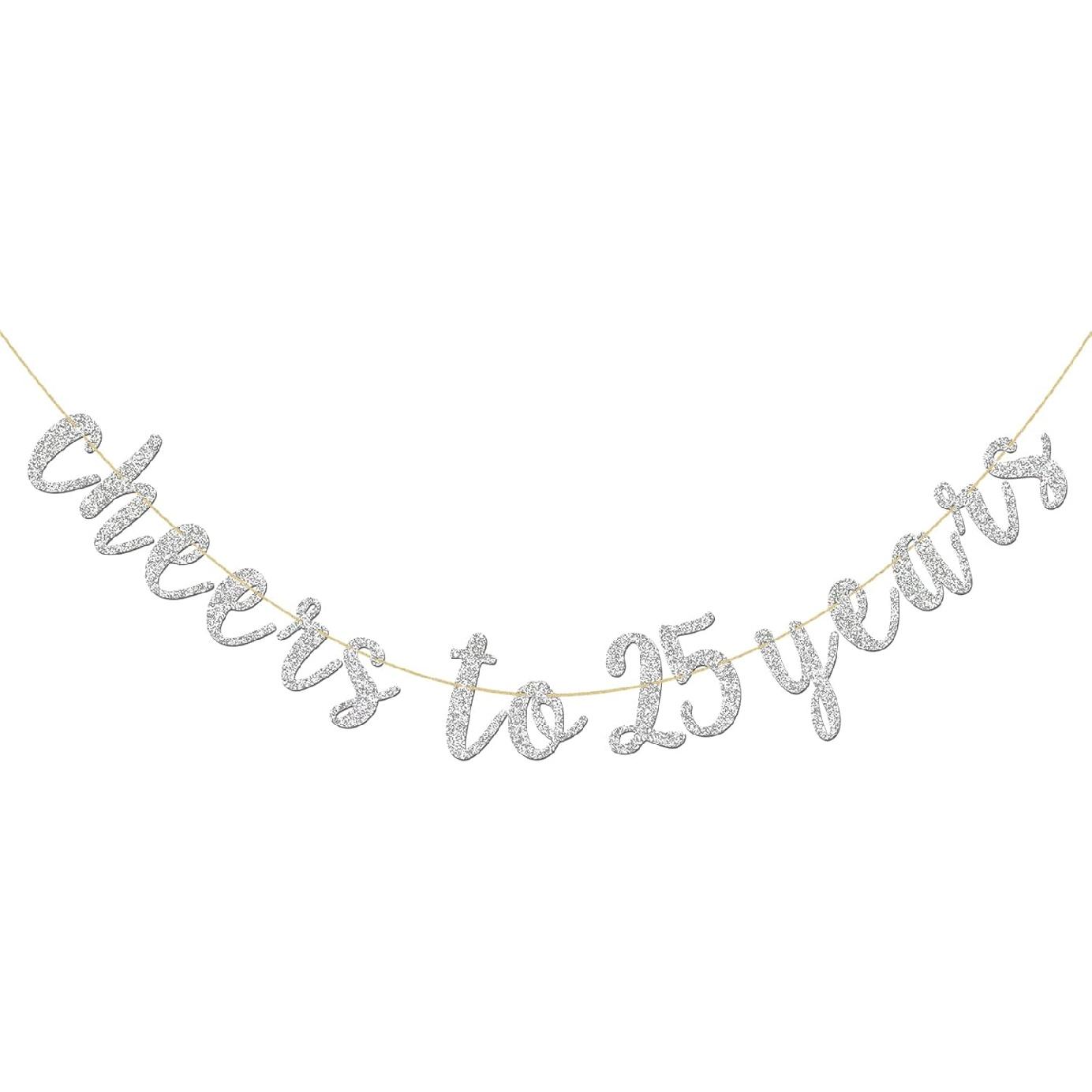Glitter Silver Cheers to 25 Years Banner - 25th Birthday Sign Bunting 25th Marriage Anniversary Party Bunting Decorations