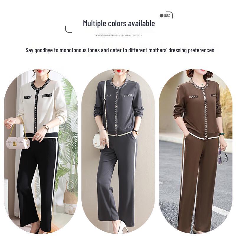 XUEXI Szykowny Casualowy Dwuczęściowy Kardiganowy Strój Sportowy Mamy