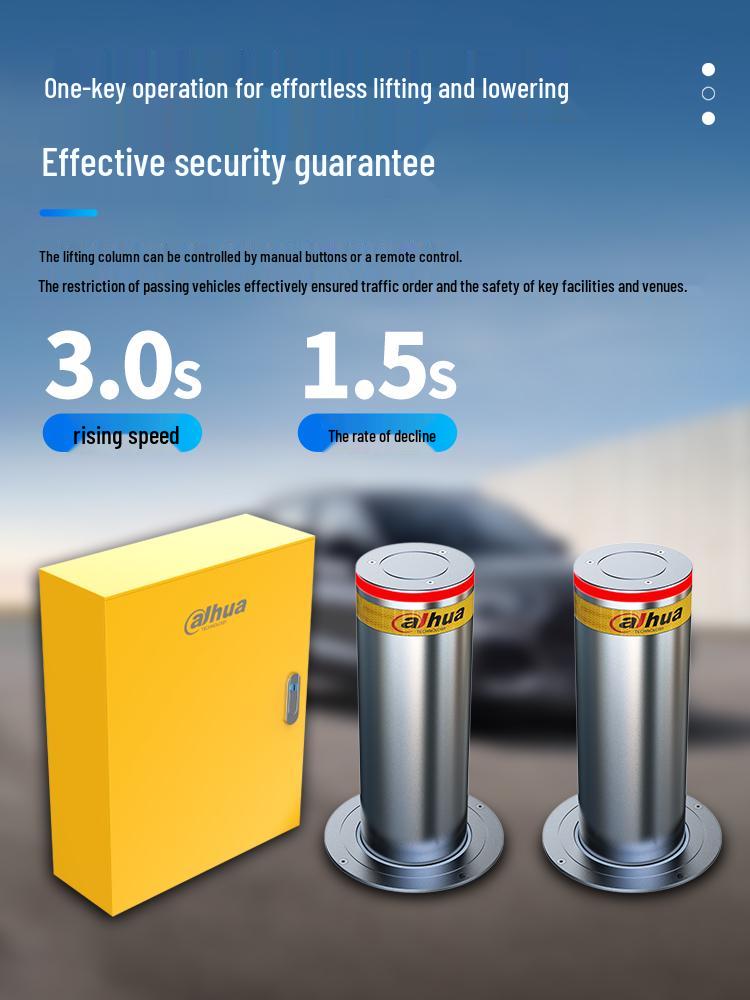 Dahua Automatic Hydraulic Lifting Bollard – Stainless Steel Anti-collision Pole for Traffic Control and School Parking.