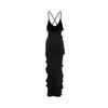 Backless Strapless Maxi Dress Women Summer V Neck Ruffles Side Slit Bodycon Party Dresses Black Red Evening Robes