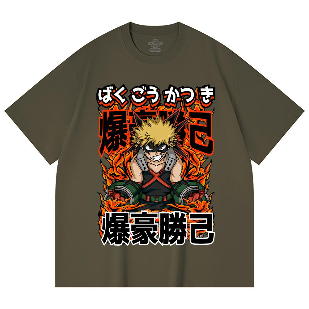 230 Gsm 100% Cotton My Hero Academia V13 Bakugo Print Unisex Heavy Cotton T Shirt