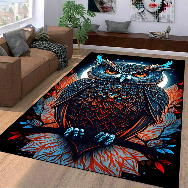 Colorful Owl Carpet with Artistic Details and Vibrant Leaf Pattern Suitable for use as an anti-slip for living room bedroom sofas