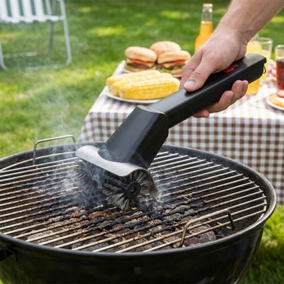 Double Wheel Electric BBQ Cleaning Brush Steel Wire Bristles Rotating Barbecue Brush  Kitchen