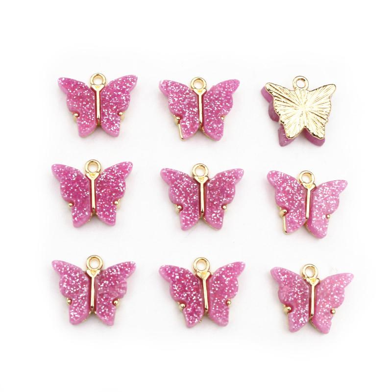 10pcs 14x16mm Acrylic Butterfly Charms Pendant Alloy Metal Back For Necklace Bracelet DIY Jewelry Making Accessories Findings