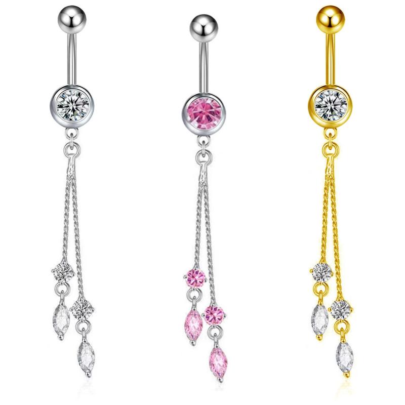 Modische Kristall Bauchnabelringe Edelstahl Langer Anhänger Schmetterling Bauchnabelring Hängend Körper Schmuck Zubehör