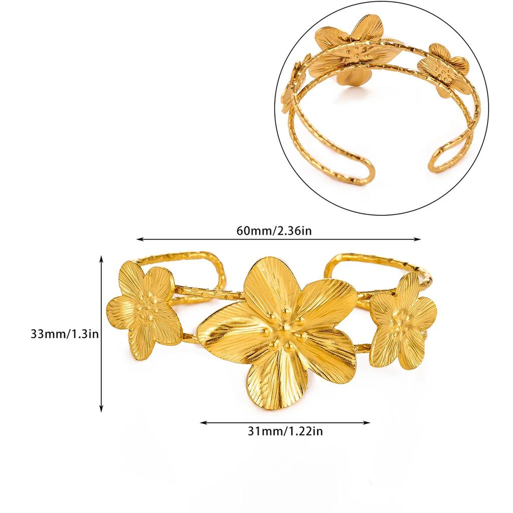 Stainless Steel Pearl Stone Flower Cuff Bracelet For Women Girls Gold Color Flower Bangles Femme Christmas Jewelry Accessories