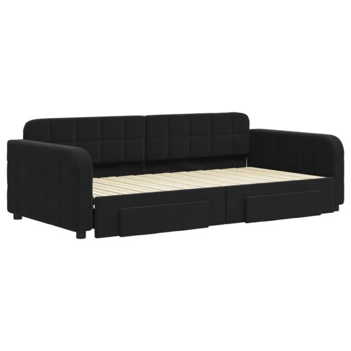 VidaXL Daybed with Trundle and Drawers Black 100x200 Cm Velvet 3196988