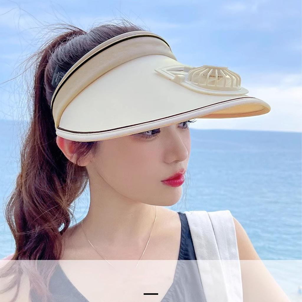 Klobouky se sluneční clonou s ventilátorem Velkoplošné sluneční clony pro ženy Děti Nastavitelný USB dobíjecí klobouk s ventilátorem Béžový
