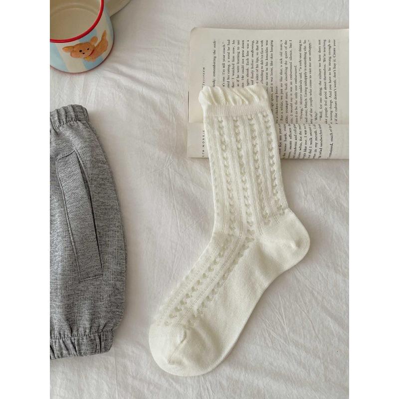 

Summer Lightweight Sock Children Anti-loosening Pile-up Socks with Heart Lace, Bubble Opening, Hollow Mesh Design, Long Socks 1 pair молочный белый