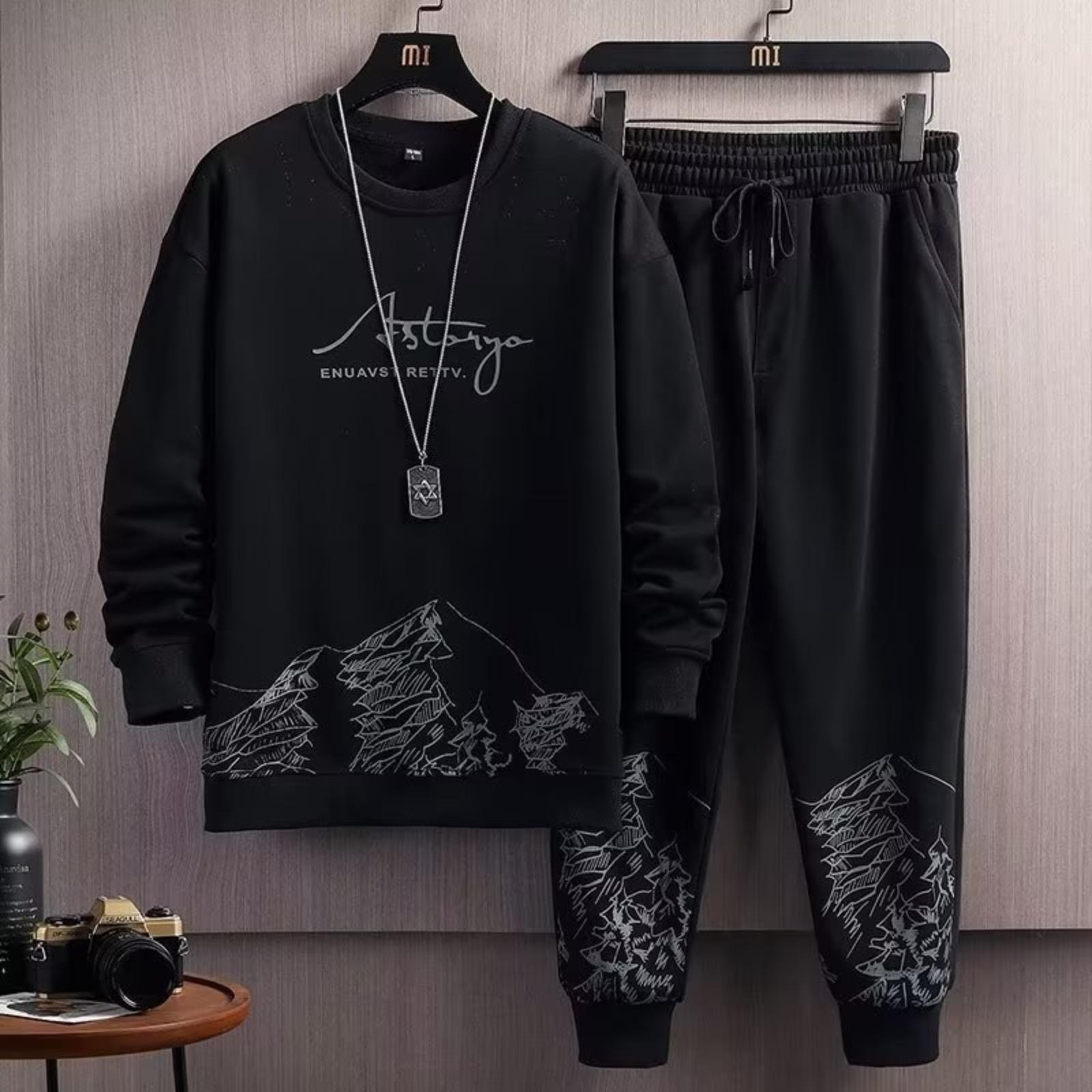 Men s Hoodie And Pants Set - Loose And Casual Two-Piece Set L чёрный