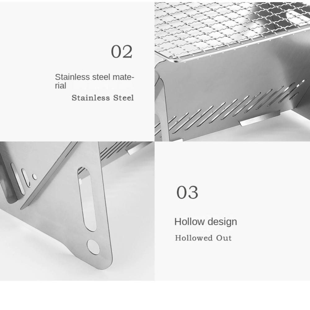 Bærbar sammenleggbar komfyr for utendørs piknik, campingutstyr, kjøkkenutstyr, kullgrill i rustfritt stål