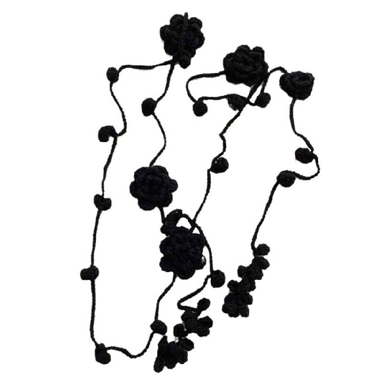 

Elegant Hand Knitted Scarve Flower Decoration Scarf Thin Narrow Long Scarf for Daily Use