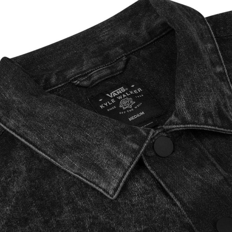 Vans Washed Logo Embroidered Single Button Denim Jacket Men Jackets Dark-Gray VN0A5DYPBLK