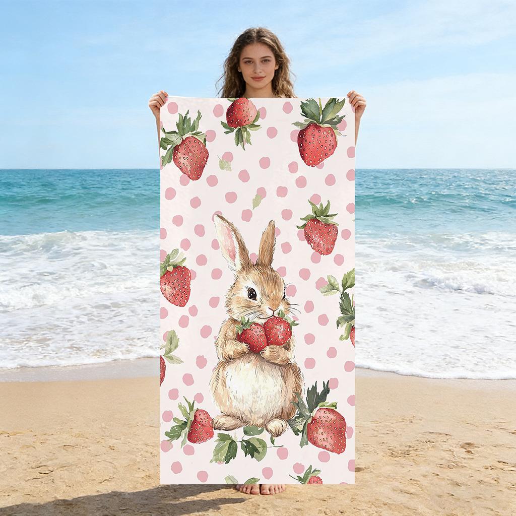 

1pc Sweet Strawberry Rabbit Beach Towel Quick-drying Super Absorbent Suitable for Beach Pool Summer Funny Gift for Friends W30*H60(CM)