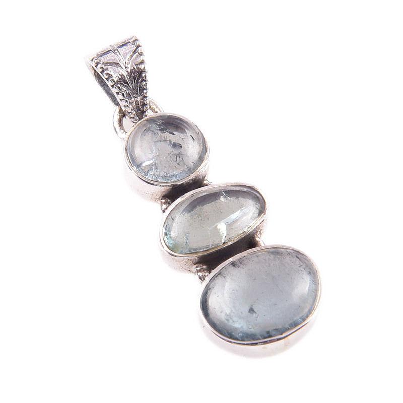 Natural Aquamarine Gemstone 925 Solid Sterling Silver Jewelry Pendant 1.50" F3D53