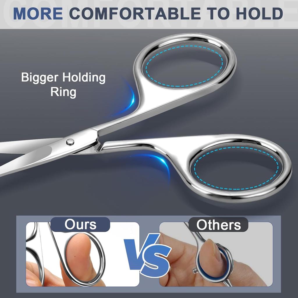 2Pack Small Eyebrow Scissors, Stainless Steel Nose Hair Trimming Scissors with Rounded Tips, Precision Grooming for Beard/Mustache/Facial Hair,