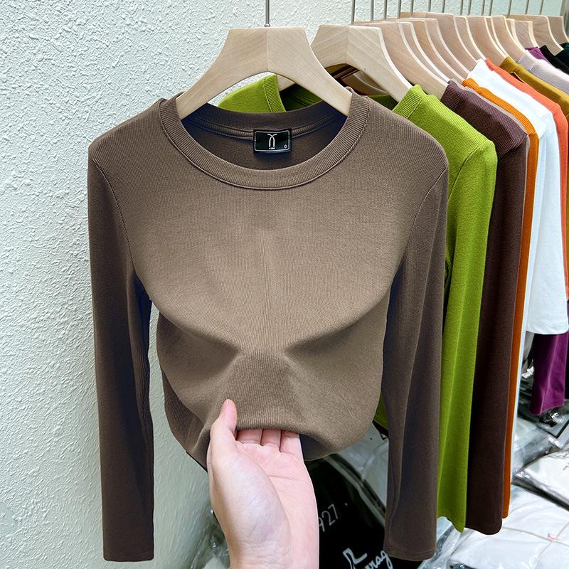 Damen 2025 Geripptes Langarm Rundhals Modisches Basisschicht T-Shirt für Frühling und Herbst