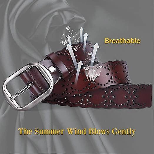 Womens Hollow Flower Leather Belt for Jeans Pants Wide Belt for Ladies