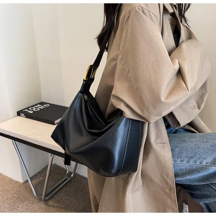Retro Soft Leather Tote Bag for Women New Simple Versatile Large Capacity Single Shoulder Crossbody Bags Commute Handbags