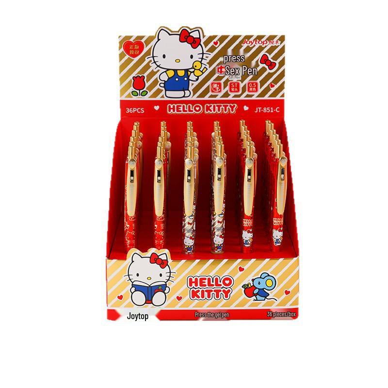 Yue Mu Hello Kitty Cartoon Click Pen Set - Quick-Dry Girly Heart ST Tip for Students