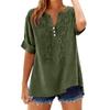 Women’s Casual Loose Fit Blouse with Floral Embroidery Three Quarter Sleeve Button Front V Neck Tunic Top