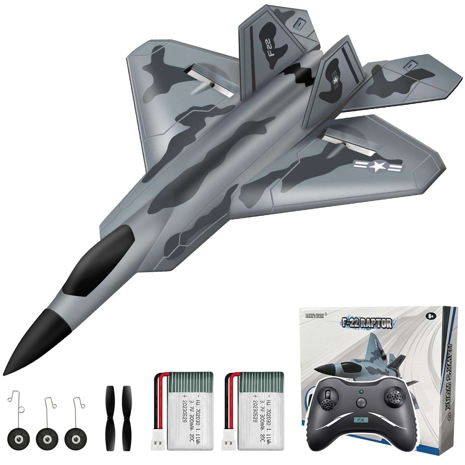 

HAWK S WORK RC Airplane, F-22 RC Airplane, Electric Powered, Easy to Fly, RC Glider for Kids and Beginners