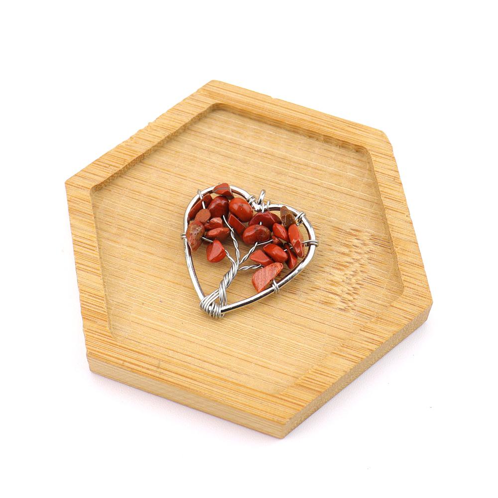 Seven-Color Natural Crystal Tree of Life Heart Pendant Necklace N743