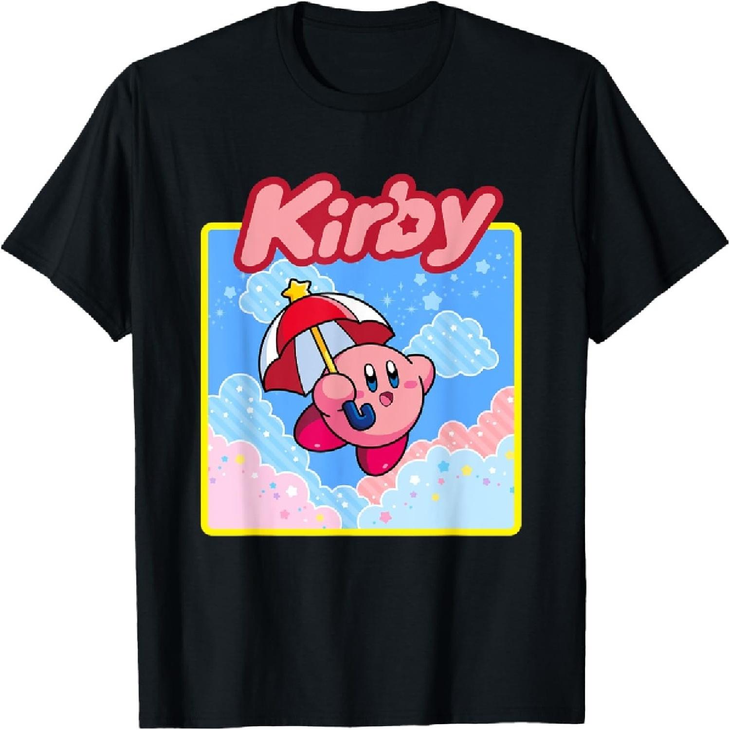 Kirby Pastel Pink & Blue Cloudy Big Character Portrait T-Shirt S