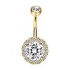 Women Rhinestone Inlaid Round Pendant Barbell Navel Ring Body Piercing Jewelry