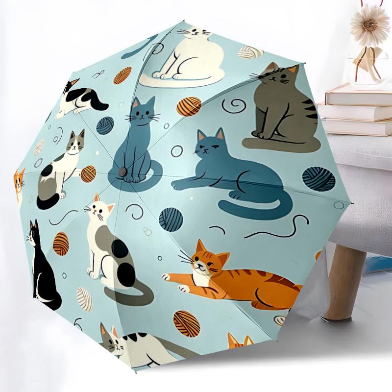 1pc Cat Yarn Automatic Umbrella   Auto Open/Close Folding Umbrella with  8 Rib Frame, 3 Fold Compact Umbrella for Men & Women, 78