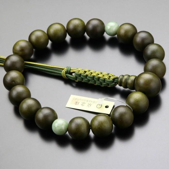 [Nenzu] Jodo Shinshu Prayer Beads - Men's 18 Beads - Green Sandalwood & Sodalite - Silk Cord - 101180006 (with Prayer Bead Bag)
