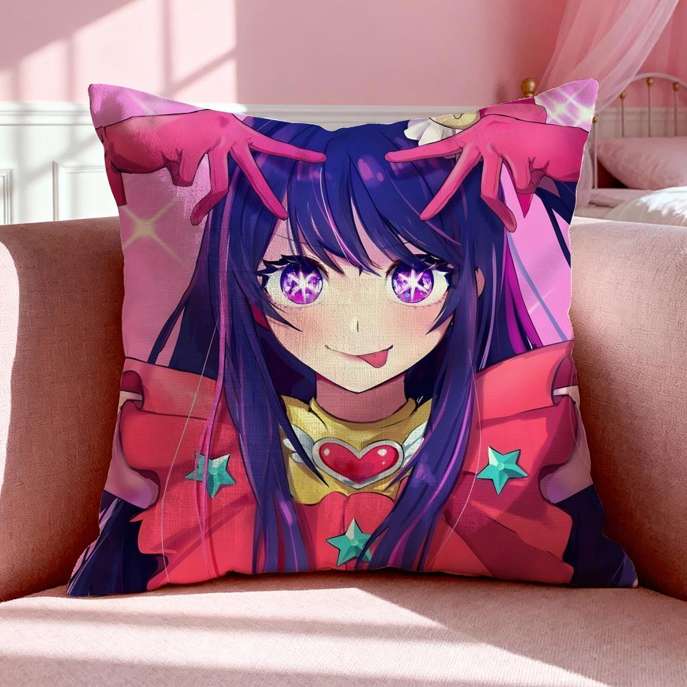 Anime O-Oshi No Ko Cushion Cover Breathable Linen Pillowcase Summer Odorless Eco-Friendly Invisible Zipper Washable
