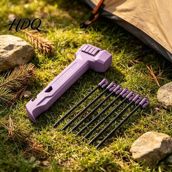 Camping Mallet Hammer with 8 Tent Stakes Heavy Duty Pegs Nail Accessory Puller & Bottle Opener for Outdoor Hiking Backpacking Heavy-duty