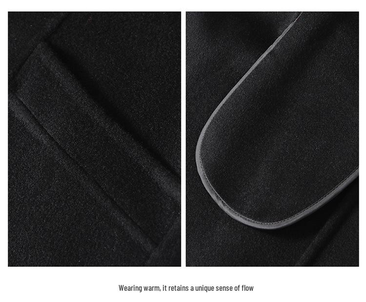 Damen 2025 Petite Kapuzen-Doppelseitiger Kaschmir-Woll-Übermantel, Mittellang