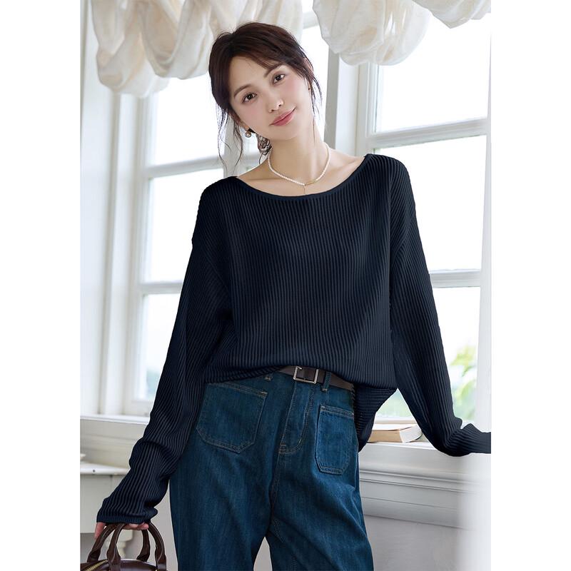 ITISF4 Women's Spring Loose Knit Round Neck Top