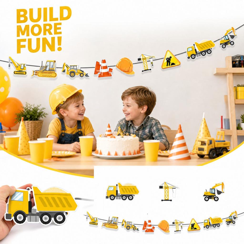 Construction Vehicle Theme Party Decorations Excavator Garland for Kids Birthday
