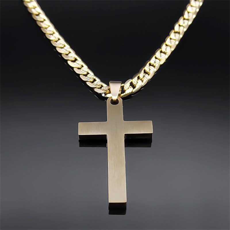 Christian Crystal Cross Pendant Necklace for Men Women Stainless Steel Gold Color Rhinestone Religion Necklaces Jewelry NZZZ493