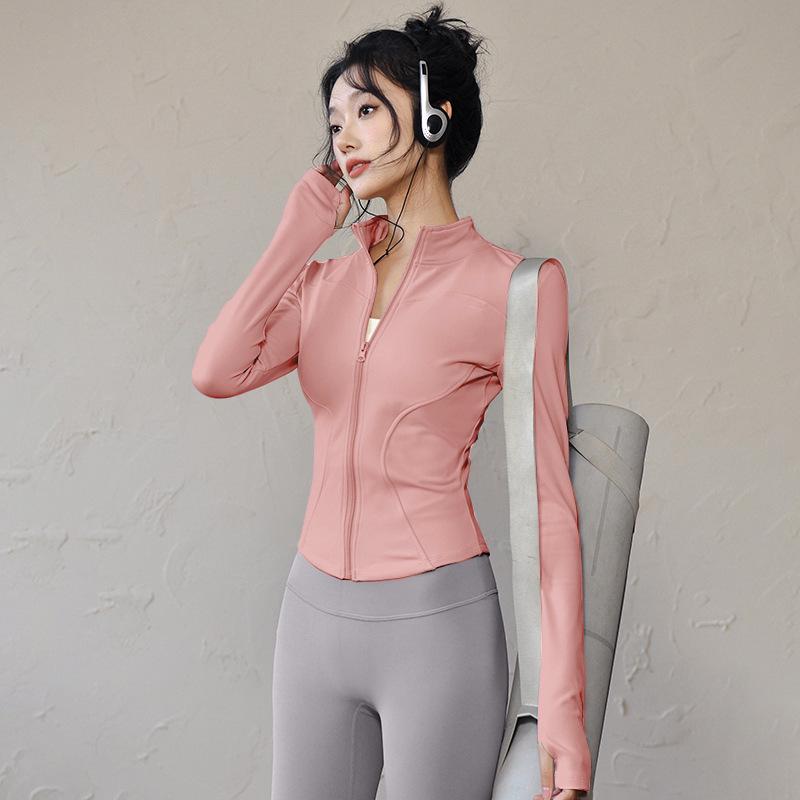 Women's Quick-Dry Slim Fit Stand-Up Collar Jacket for Aerobics, Running, Yoga, and Fitness.