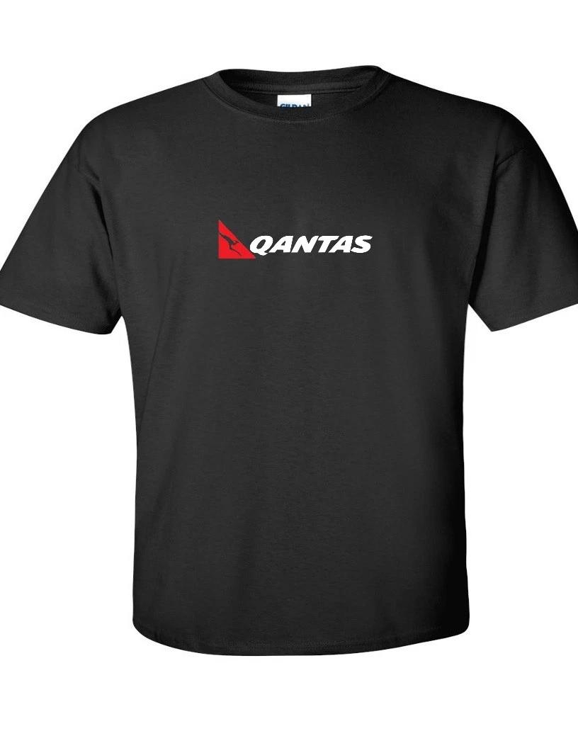 Qantas Airlines Red White Logo Australian Aviation Black Cotton T-Shirt 4XL