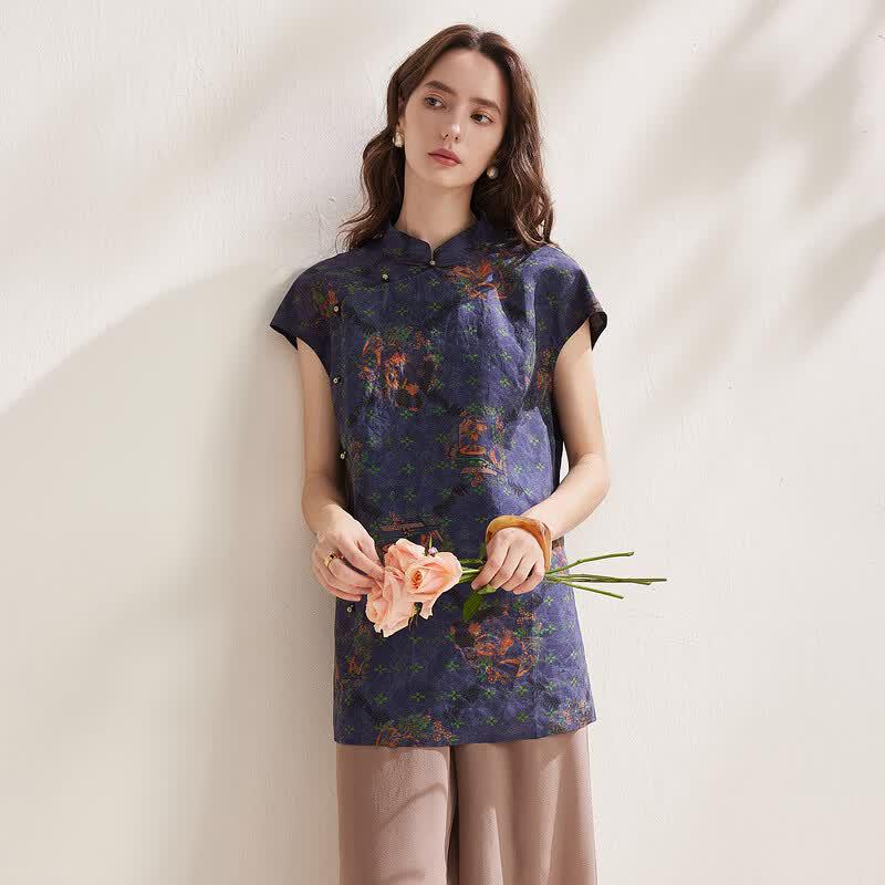 Zhaojun 2026 New Chinese Style Mulberry Silk Floral Short-Sleeve Top