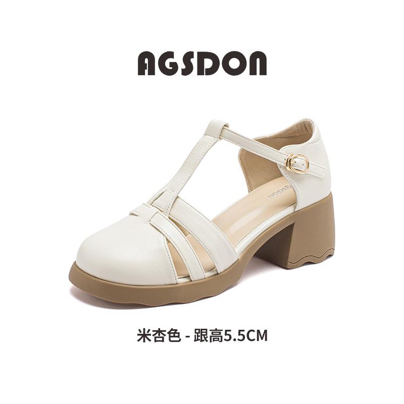 Augustine Black Bag Head Sandals Women's 2025 New Summer Hollow Roman Shoes French High-heeled Beach Shoes Tide