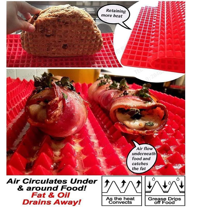 Silicone Cooking Mat Microwave Pyramid Baking Mat Fat Reducing Heat Resistant Sheet With Grid For Pizza Oven Grling BBQ Roasting