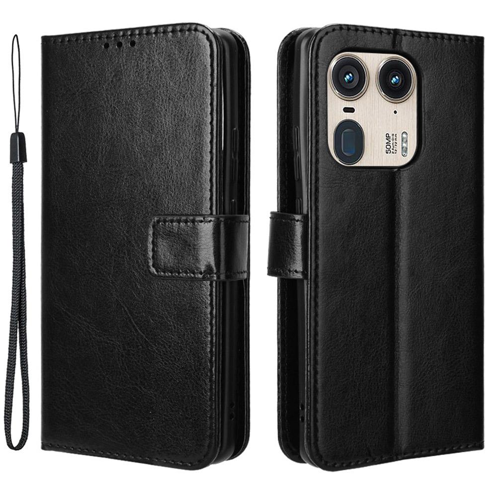 

For Motorola Edge 50 Ultra 5G/Moto X50 Ultra 5G Case Folio Leather Crazy Horse Texture Phone Cover Black