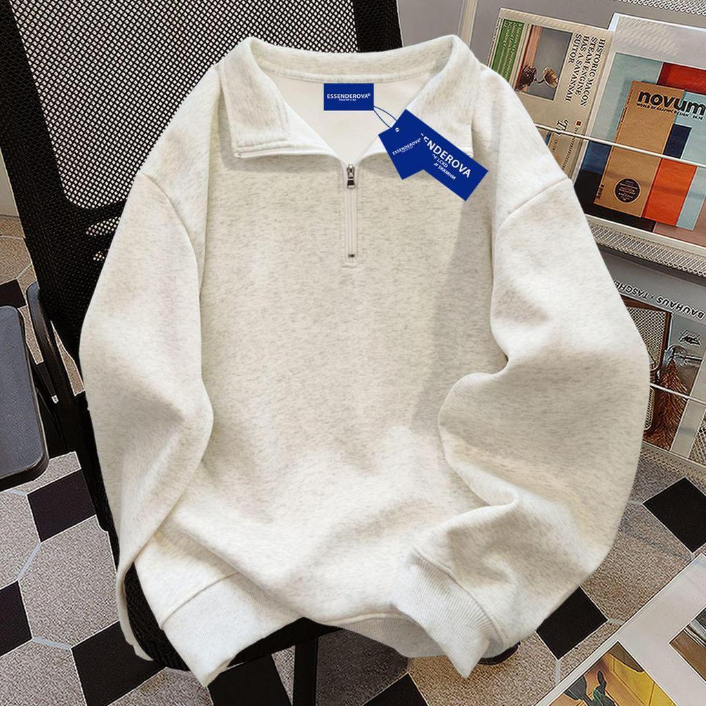 Women's American Retro Cotton Half-Zip Polo Hoodie with Velvet - Autumn/Winter Fashion Trend