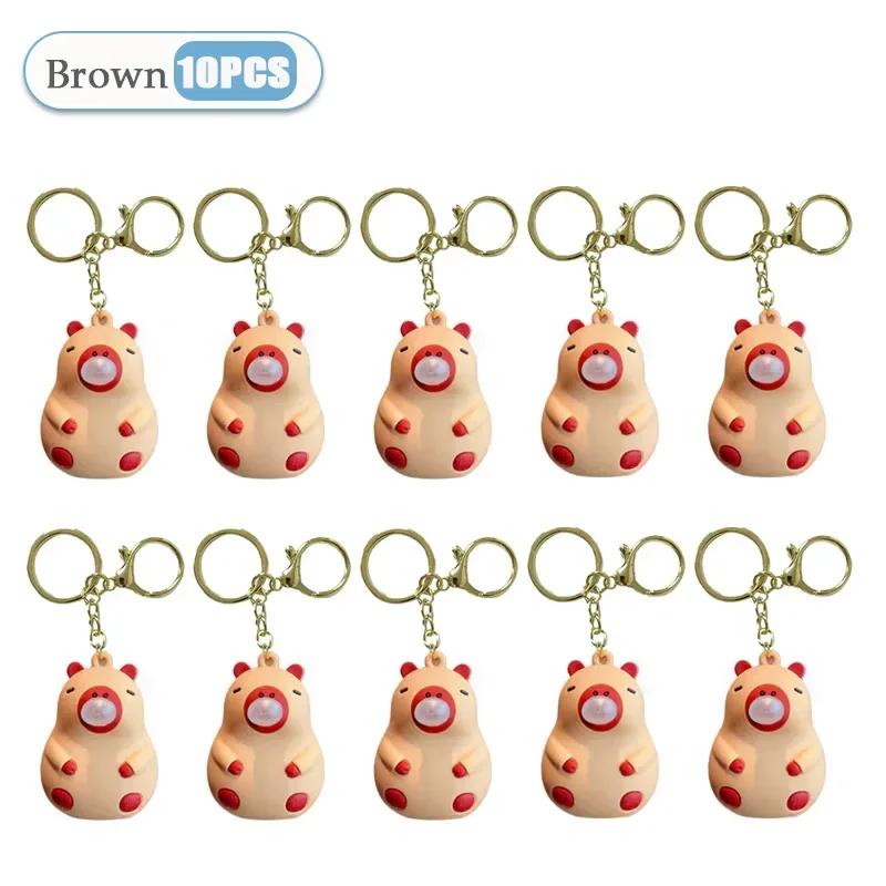 Capybara Doll Pinch Music Keychain Toys Squeeze Spit Bubble Decompression Toy Children's Schoolbag Doll Pendant Decoration