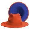 Classic Outside White Inside Blue Patchwork Wide Brim Fedora Hat Men Women Two Tone Felt Fedora Hats Cowboy Jazz Hat Brown Belt