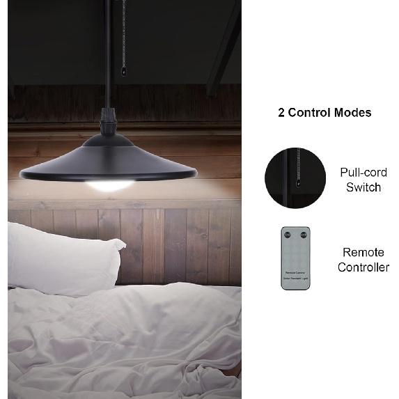 Lixada Solar Pendant Light Outdoor Indoor Hanging Light LED Shed Light Waterproof Pendant Lamp with Remote Control & Pull Cord for Garden Yard Patio