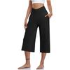 3er-Pack Damen Elastische Hohe Taille 3/4 Hose Lässige Passform Weite Capris Hosen mit Taschen