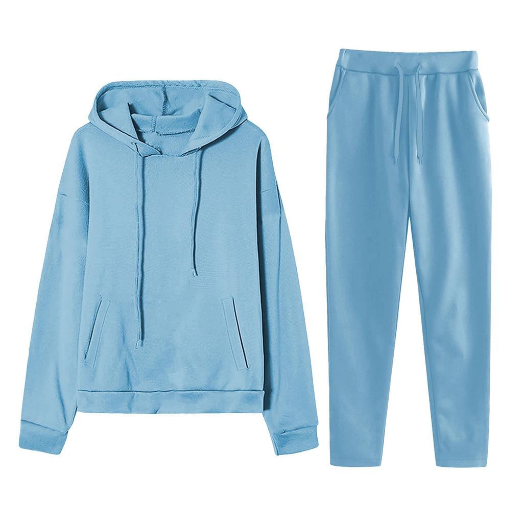 Casual Pullover Hoodie and Sweatpants Set for Men and Women Unisex Two Piece Tracksuit Outfit with Drawstring Waist Pockets