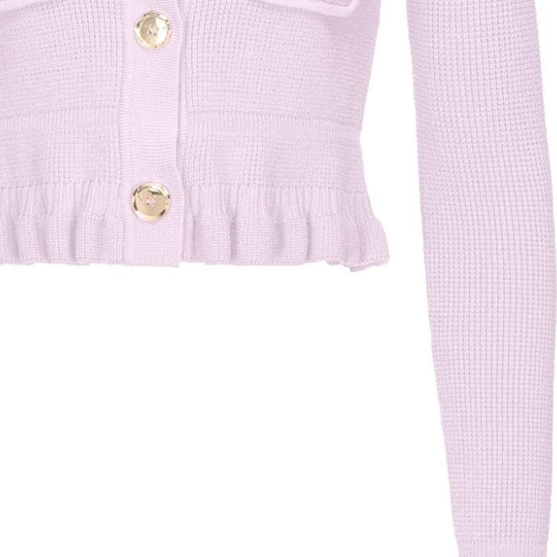 Pinko Commute Doll Collar Short Ruffle Hem Cardigan Sweater Women Tops Pink 103160A1Q3-N78